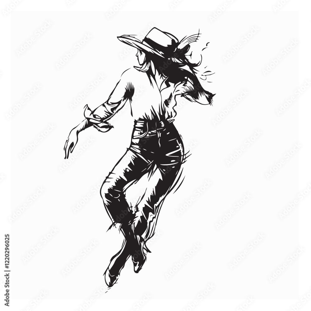 Fototapeta premium Cowgirl Dancing People Vector Images isolated on white background.