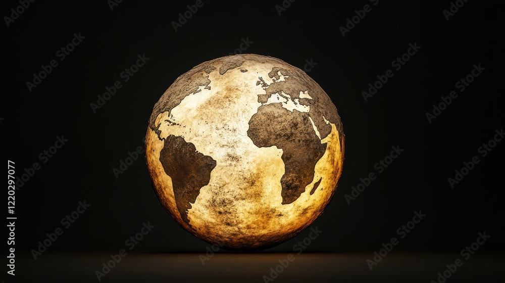 Sustainable Harmony Concept. Globe illuminated with earthy tones against a dark background, symbolizing the planet and global awareness. Sustainable Harmony Concept. Globe illuminated with earthy tones against a dark background, symbolizing the planet and global awareness.
