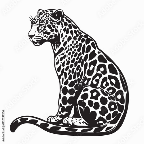 Jaguar Image vector. Spotted Jaguar Sitting Vector Image on white background.