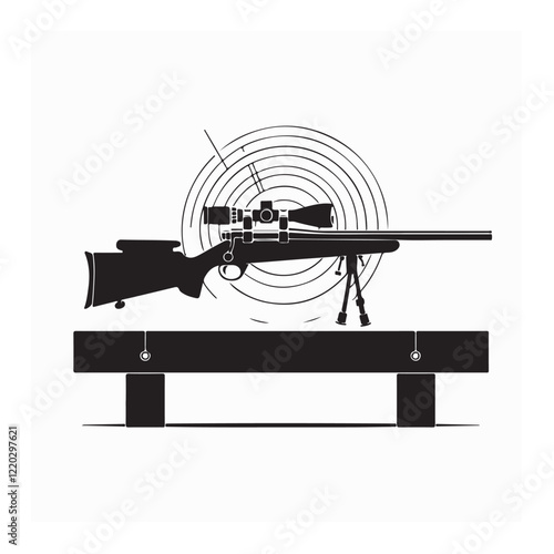 Sport Rifle Standing on a Table in Ready-to-Use Position, Vector Illustration