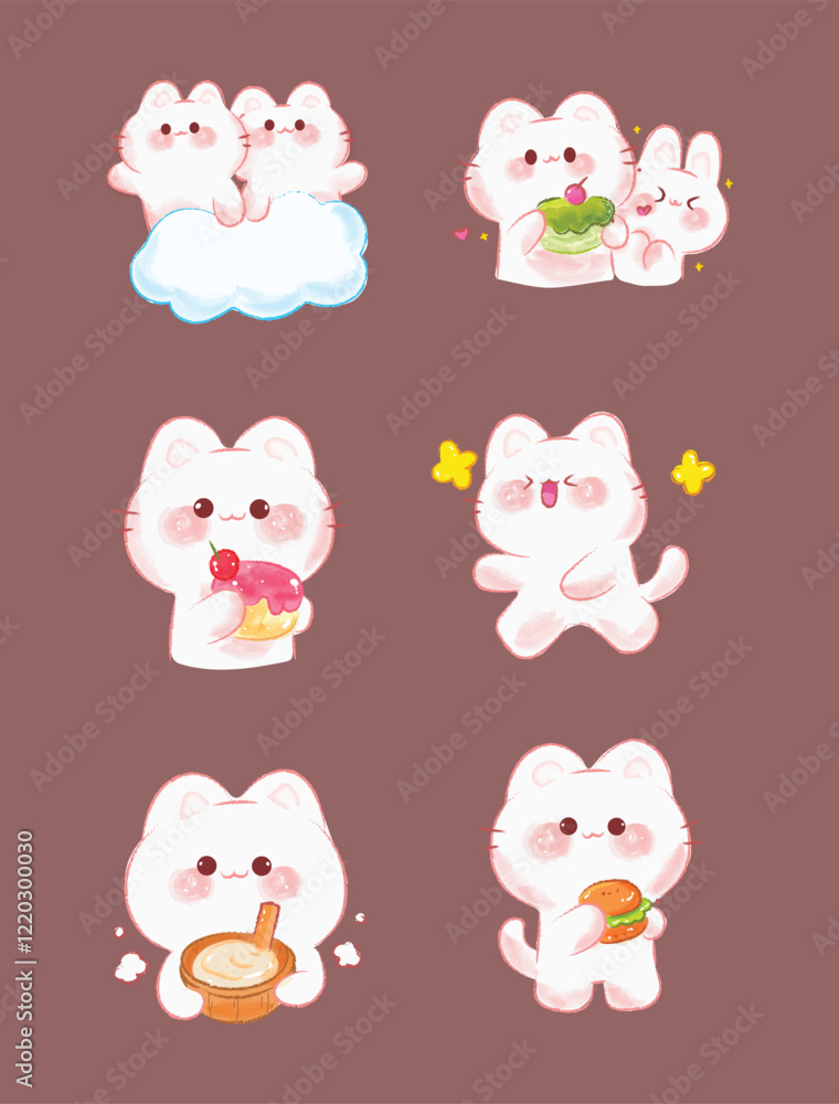 Fototapeta premium Adorable Cat Enjoying Sweet Treats illustration