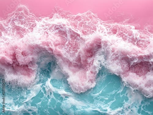 A pink and blue wave with pink foam