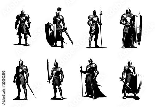 knight silhouette set, isolated background