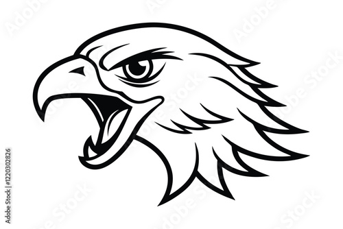 Line art illustration of a hawk face screaming.eps