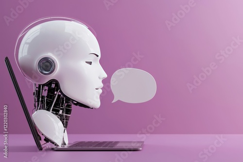 White Robot Head Floating Above Laptop
