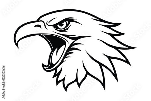 Line art illustration of a eagle face screaming.eps