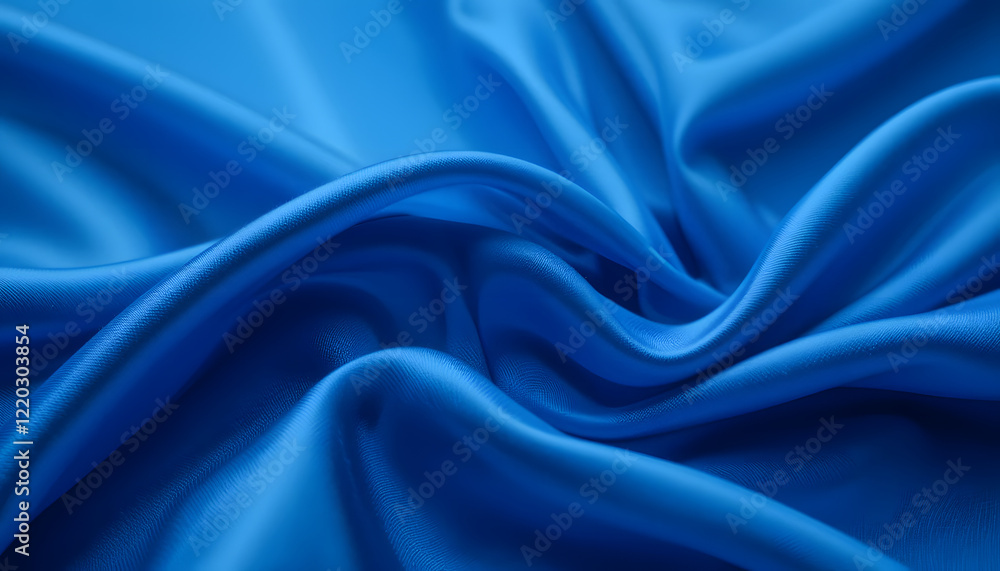 4K Close-Up of Elegant Blue Silk Satin with Soft Flowing Waves, Ideal for Luxury Textile, Fashion, and Interior Design Projects.