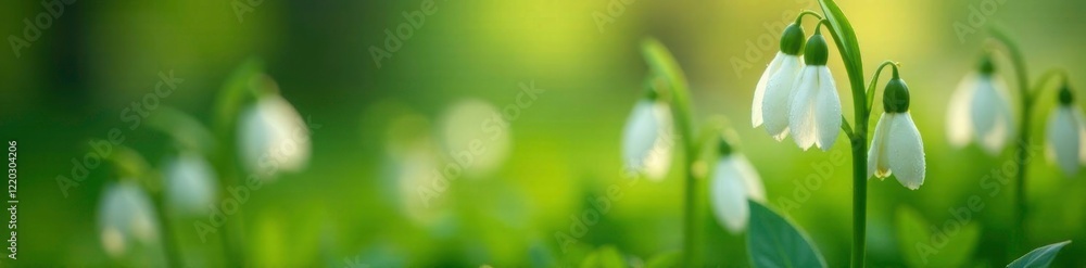 Obraz premium Delicate white flowers unfolding in morning dew, botanical, greenery