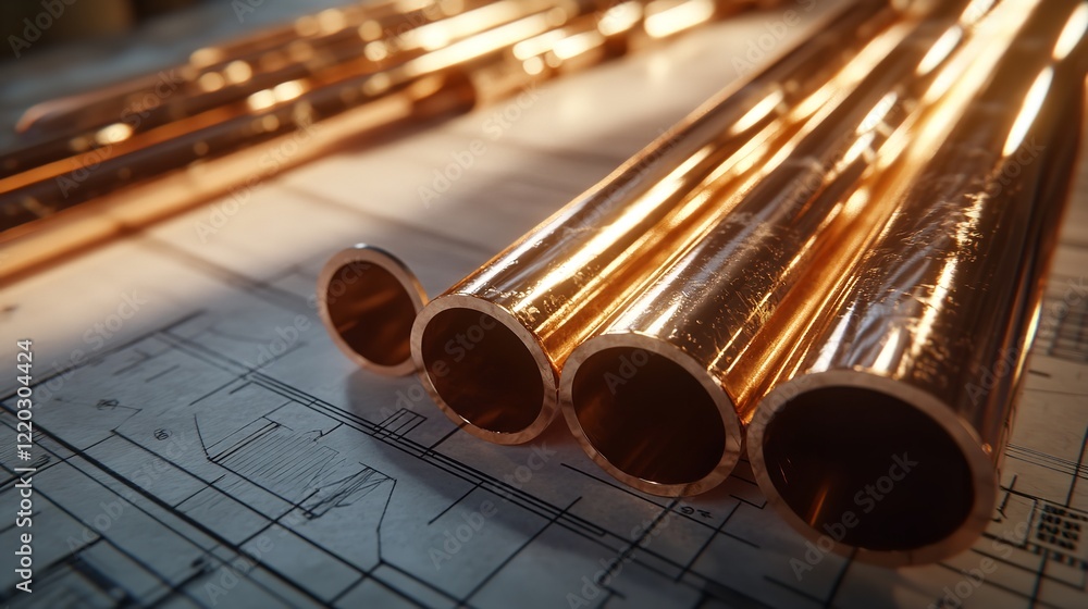 Naklejka premium Closeup of metal pipes and steel stents showcasing industrial design and craftsmanship in a contemporary manufacturing setting