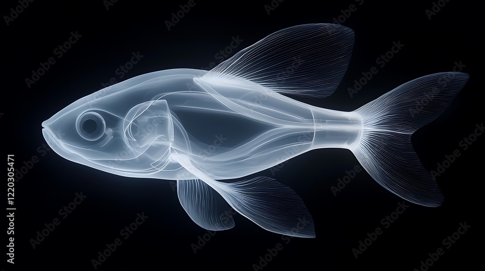 Fototapeta premium X-ray image of a fish showcasing its internal structure against a dark background