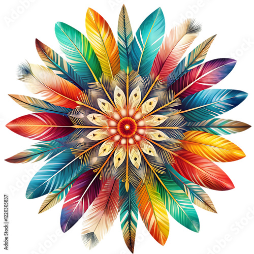 Vibrant Rainbow Feathers Mandala Digital Art Image Style Design Colors