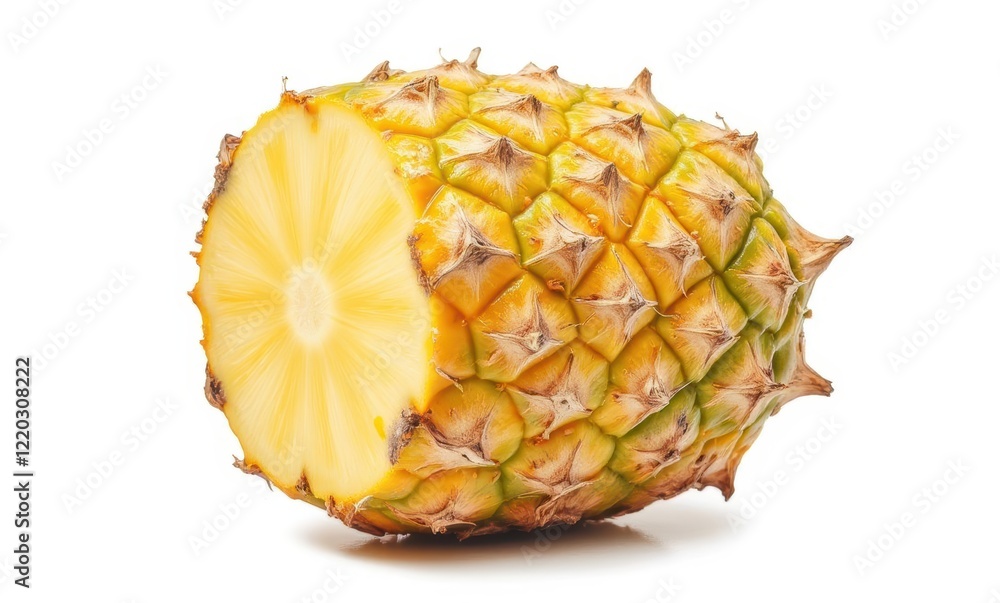 Freshly sliced pineapple against white background Freshly sliced pineapple against white background