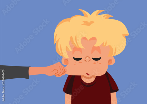 Annoying Aunt Pinching the Cheeks of a Young Boy Vector Illustration. Obnoxious relatives make a child feel embarrassed and bothered
