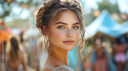 Her messy bun radiates effortless charm, with loose strands softly framing her face. It’s casual yet chic, a blend of carefree and thoughtful styling. The tousled layers create volume, hinting at spon photo