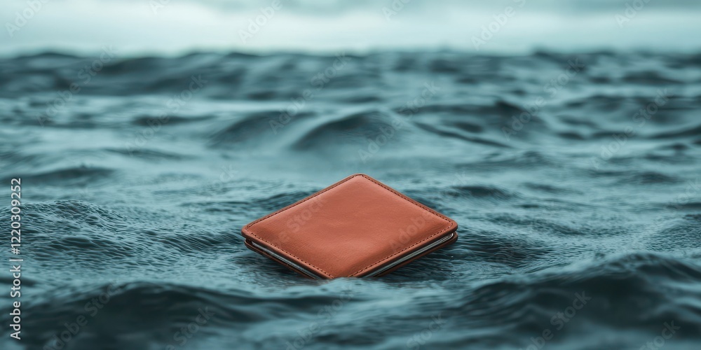 A solitary orange wallet floats on the surface of dark, rippling water, evoking a sense of mystery and isolation. A solitary orange wallet floats on the surface of dark, rippling water, evoking a sense of mystery and isolation.