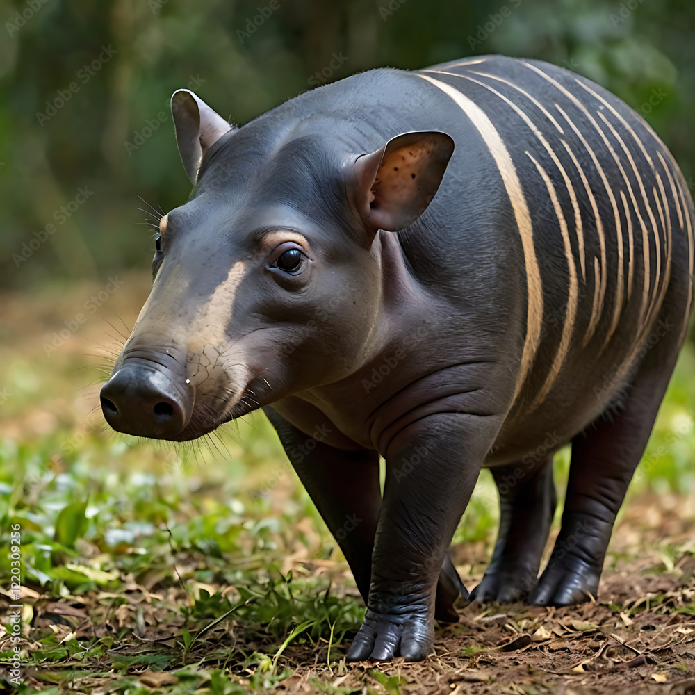Fototapeta premium tapir on its habitat, sunset, mountain, river, wildlife photography, Rare Animal, extinct animals