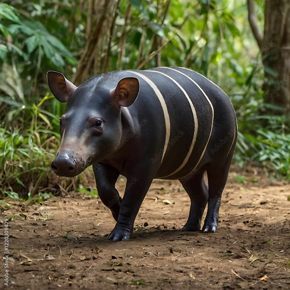 Fototapeta premium tapir on its habitat, sunset, mountain, river, wildlife photography, Rare Animal, extinct animals