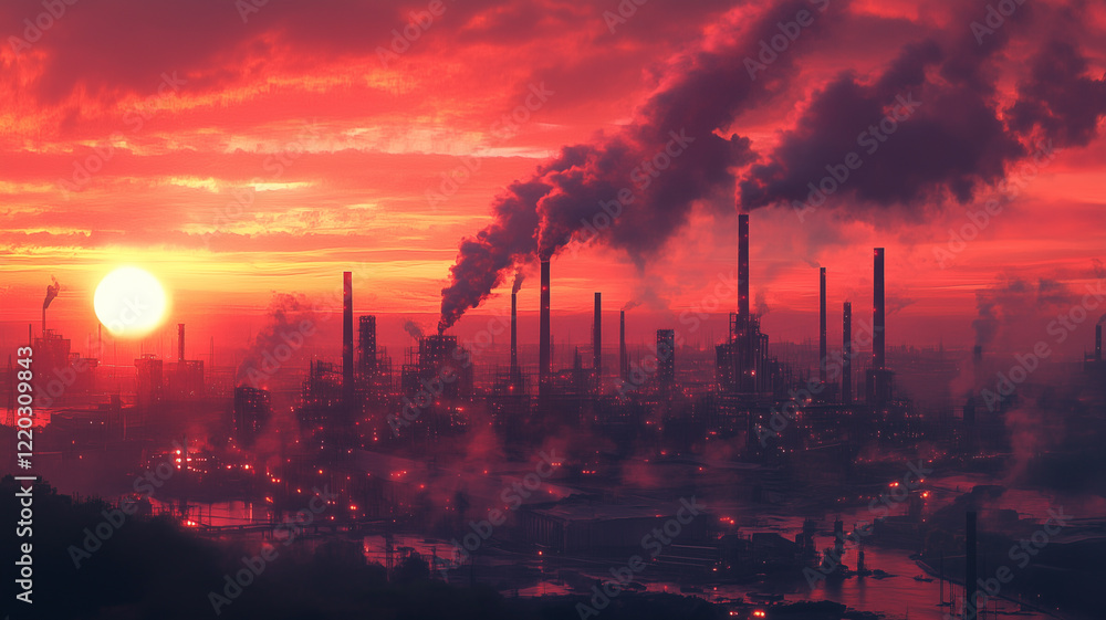 Apocalyptic Industrial Sunset with Pollution Clouds Apocalyptic Industrial Sunset with Pollution Clouds