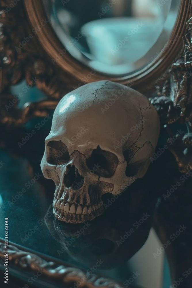 Skull on Table with Mirror Skull on Table with Mirror