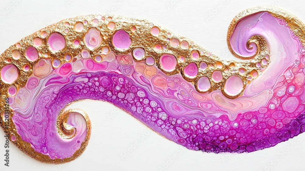 Fototapeta premium Colorful Abstract Art with Swirling Patterns and Metallic Gold Highlights on a White Background