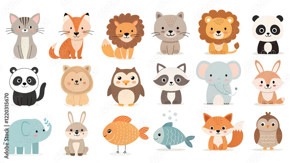 Set of 10 Minimal Animal Vector Illustrations on Transparent Background Set of 10 Minimal Animal Vector Illustrations on Transparent Background