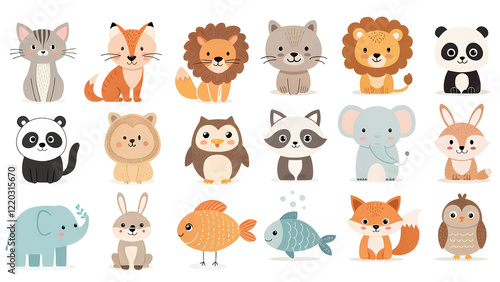 Set of 10 Minimal Animal Vector Illustrations on Transparent Background
