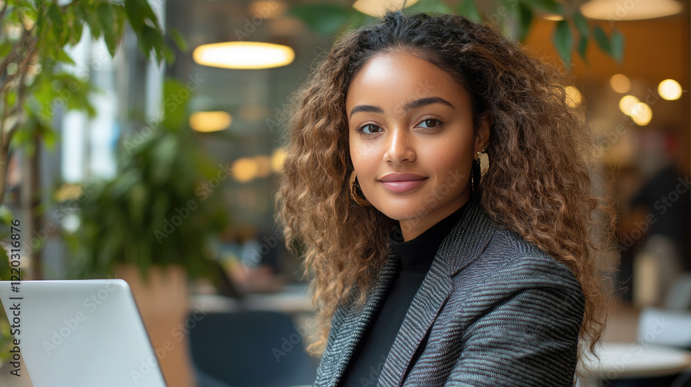 Confident Businesswoman Working in Modern Office with Laptop Confident Businesswoman Working in Modern Office with Laptop