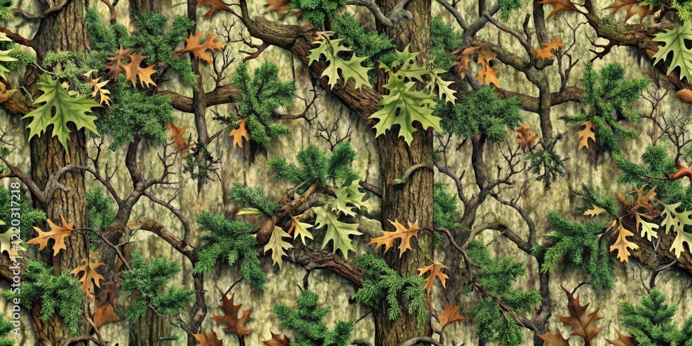 Obraz premium Seamless Mossy Oak tree hunting pattern perfect for camouflage in the forest