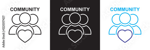 Community icon set. Containing people, relationships, friendship, social, diversity, village, support and community  icons. isolated on white and black background. vector illustration. EPS10