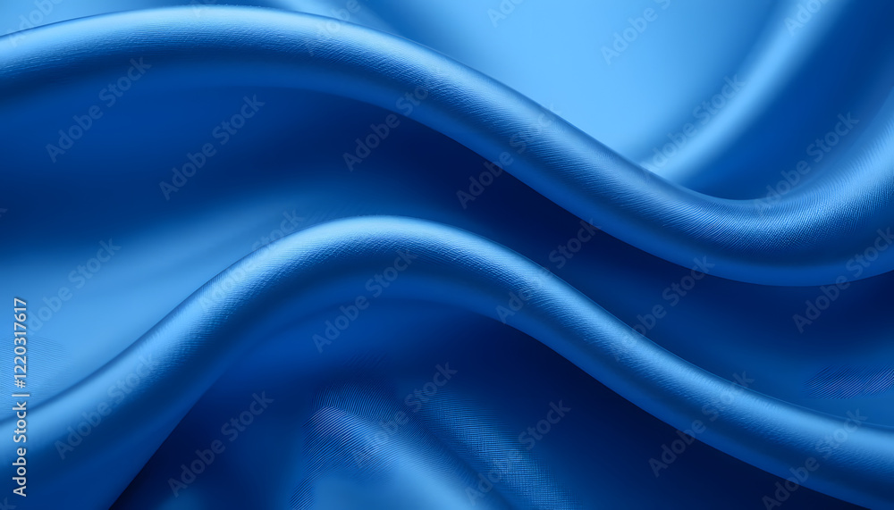Obraz premium Luxurious Blue Silk Satin Fabric with Smooth Flowing Waves, High-Resolution 4K Close-Up, Perfect for Elegant Backgrounds, Fashion, and Textile Design.