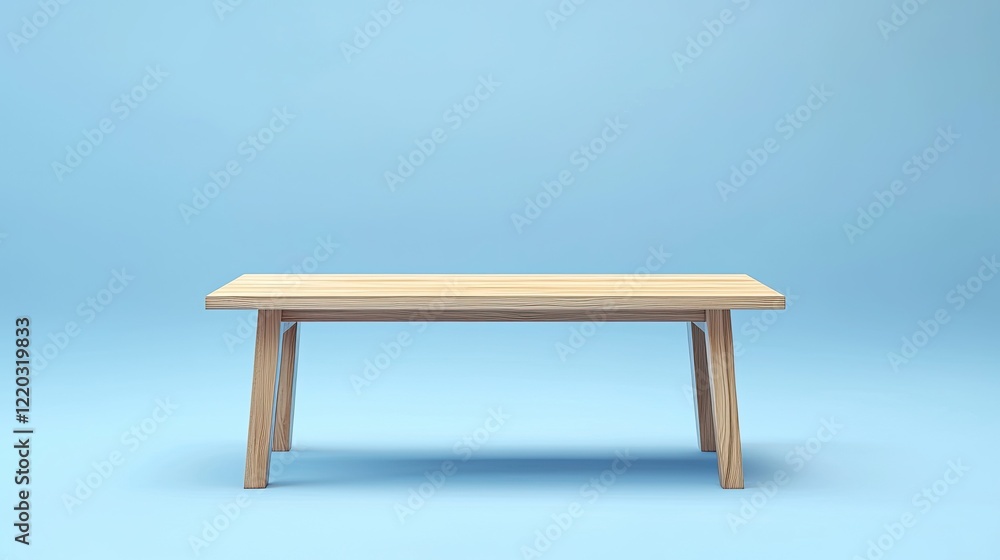 A clean and simple light wood table sits against a soft blue background, perfect for product displays or enhancing minimalistic interior design concepts. Ideal for variou A clean and simple light wood table sits against a soft blue background, perfect for product displays or enhancing minimalistic interior design concepts. Ideal for variou