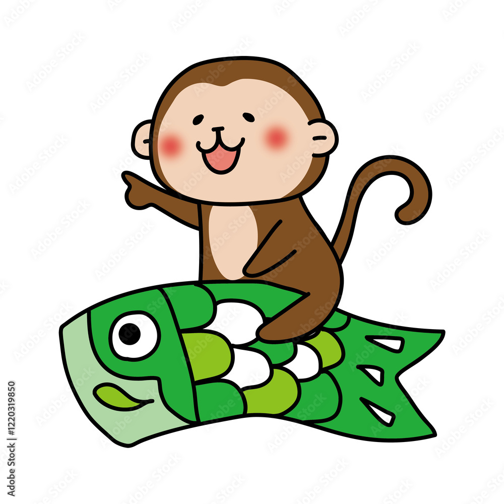 Obraz premium 鯉のぼりにまたがる猿