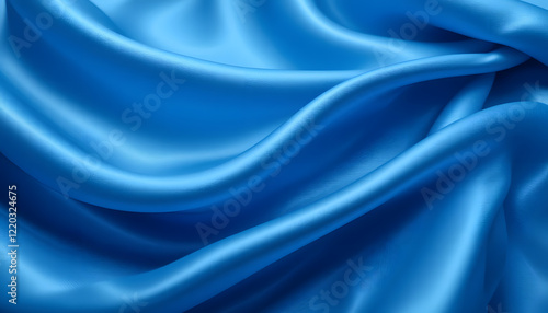 Wallpaper Mural Smooth and Shiny Blue Silk Satin Fabric with Flowing Waves, High-Resolution 4K Close-Up for Luxury Fashion and Elegant Visual Projects. Torontodigital.ca