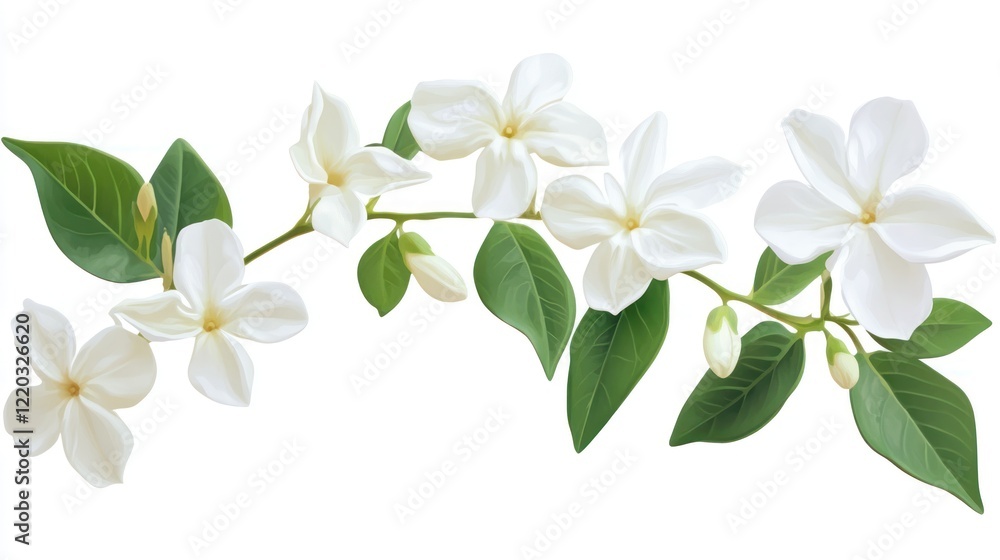 Fototapeta premium Elegant White Blossoms: A Delicate Branch of Jasmine Flowers