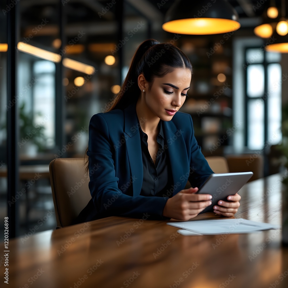 Fototapeta premium Ejecutiva hispana preparando un informe importante