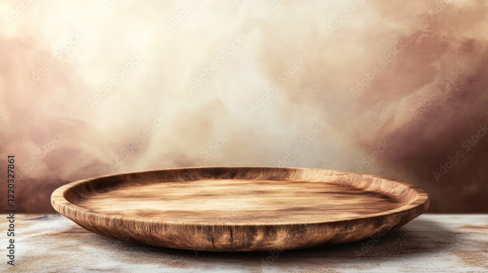 Rustic Wooden Tray on Neutral Background - Empty Display for Product Placement Rustic Wooden Tray on Neutral Background - Empty Display for Product Placement