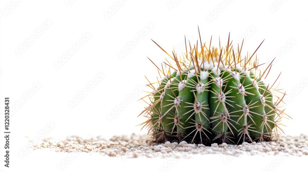 Close-up of a Round Cactus in Sand Against White Background Close-up of a Round Cactus in Sand Against White Background