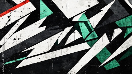 Wallpaper Mural Abstract geometric art with sharp lines and triangles in red, white, green and black Torontodigital.ca
