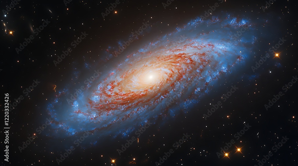 Naklejka premium A beautiful spiral galaxy in the night sky glowing