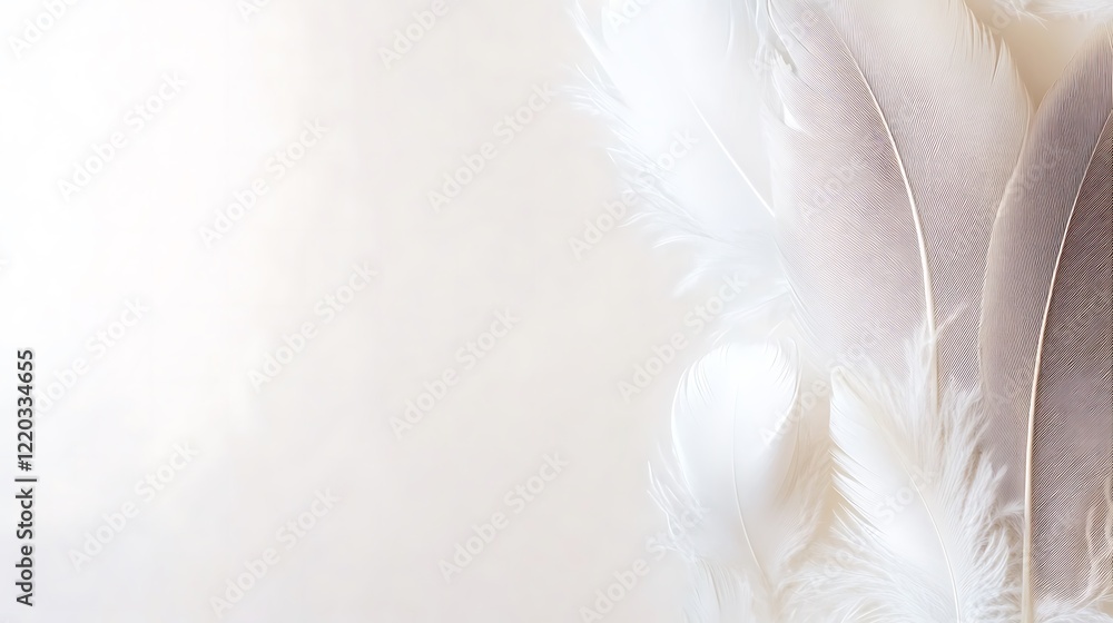 Delicate White and Beige Feathers on Soft Background Delicate White and Beige Feathers on Soft Background