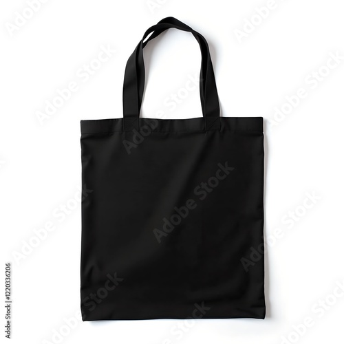 A plain black tote bag, perfect for shopping or everyday use.  Its simple design makes it versatile and adaptable to any style or occasion.  A classic, reusable option.