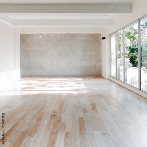 Wallpaper Mural Modern Empty Gallery Space  Oak Floor  Concrete Wall  Large Windows  City View Torontodigital.ca