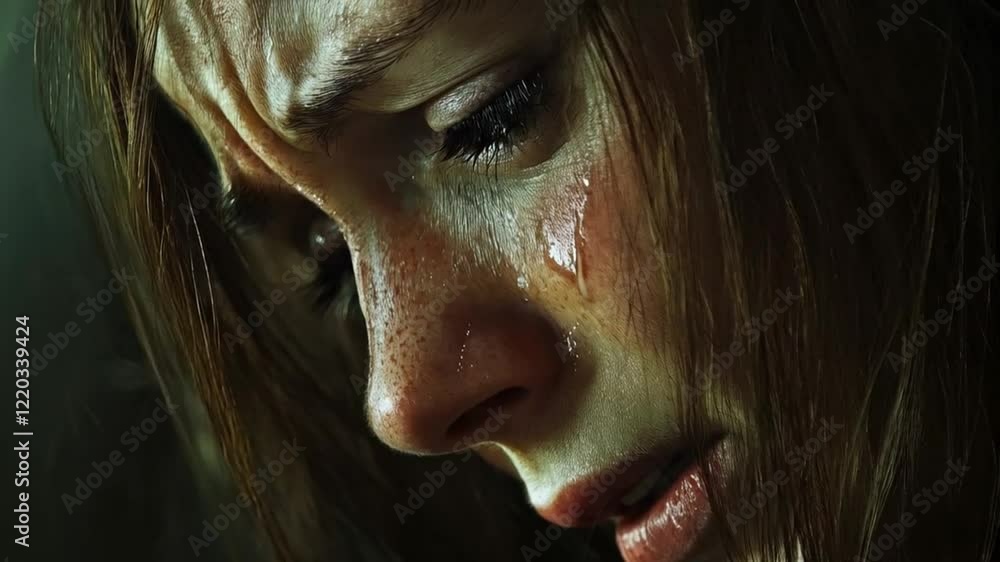 Scene of sad woman crying, smooth repetitive motion for background ...