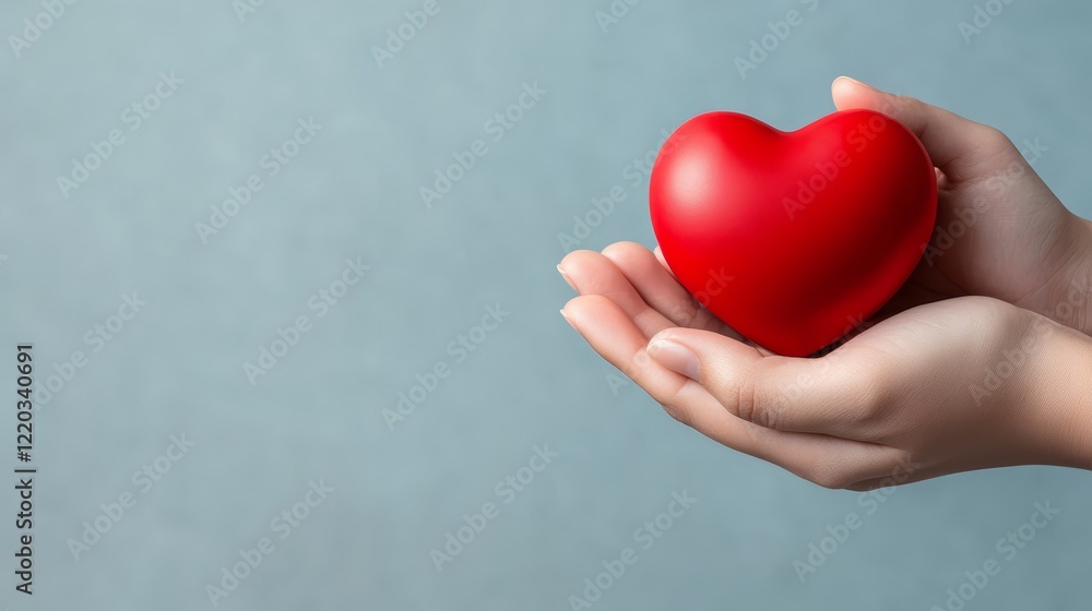 Vibrant red heart held gently in hands symbol of love care and affection gentle Vibrant red heart held gently in hands symbol of love care and affection gentle