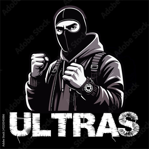 illustration vector graphic of Football fans ultras hooligan wear balaclava and black jacket design for logo, t-shirt, etc