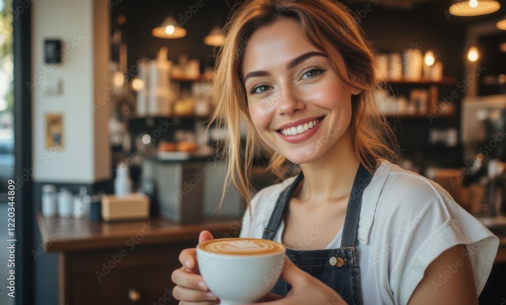 Smiling woman enjoying coffee in café Smiling woman enjoying coffee in café