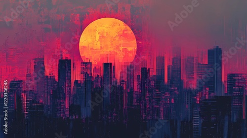 Wallpaper Mural Digital retro background featuring a neon grid and vibrant colors, illustrated in a timeless storybook-inspired art style Torontodigital.ca