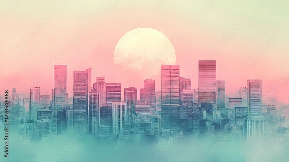 Fototapeta premium Futuristic retrowave background with glowing lights and a gradient horizon, created in a classic comic book illustration style