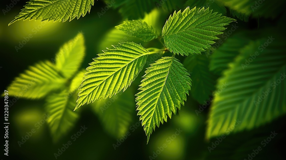 Close-up of vibrant green leaves with natural textures and soft light, perfect for botanical wall art Close-up of vibrant green leaves with natural textures and soft light, perfect for botanical wall art