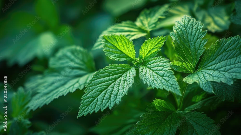 Close-up of vibrant green leaves with natural textures and soft light, perfect for botanical wall art Close-up of vibrant green leaves with natural textures and soft light, perfect for botanical wall art